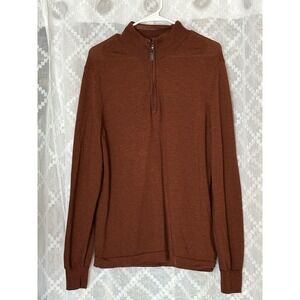 Joseph Abboud Sweater Men XL Brown Merino Wool Quarter Zip Mock Neck Pullover